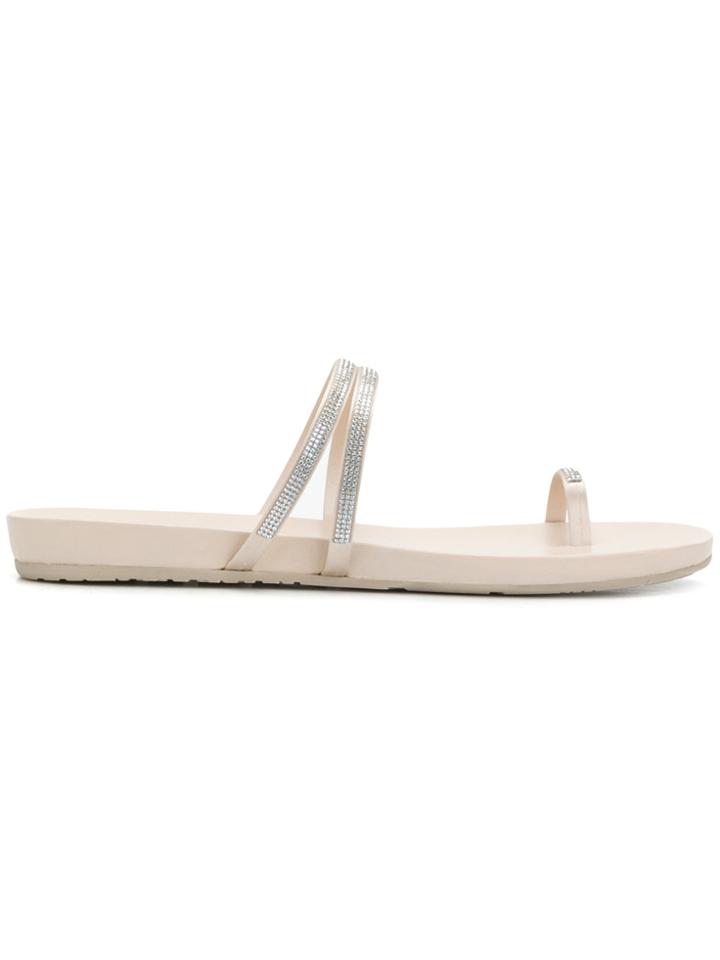 Pedro Garcia Crystal Embellished Strappy Sandals - Nude & Neutrals
