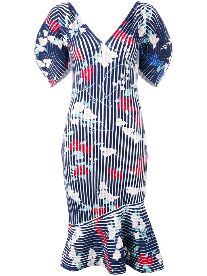 Salvatore Ferragamo - Structured Ribbed Print Dress - Women - Polyester/viscose - S, Blue, Polyester/viscose