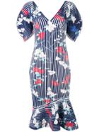 Salvatore Ferragamo - Structured Ribbed Print Dress - Women - Polyester/viscose - S, Blue, Polyester/viscose