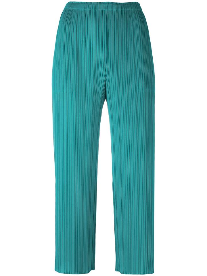 Pleats Please By Issey Miyake - Pleated Cropped Trousers - Women - Polyester - 3, Green, Polyester