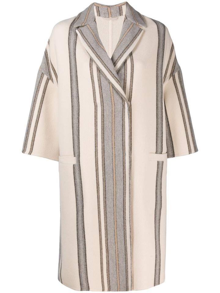 Brunello Cucinelli Striped Midi Coat - Neutrals