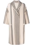 Brunello Cucinelli Striped Midi Coat - Neutrals