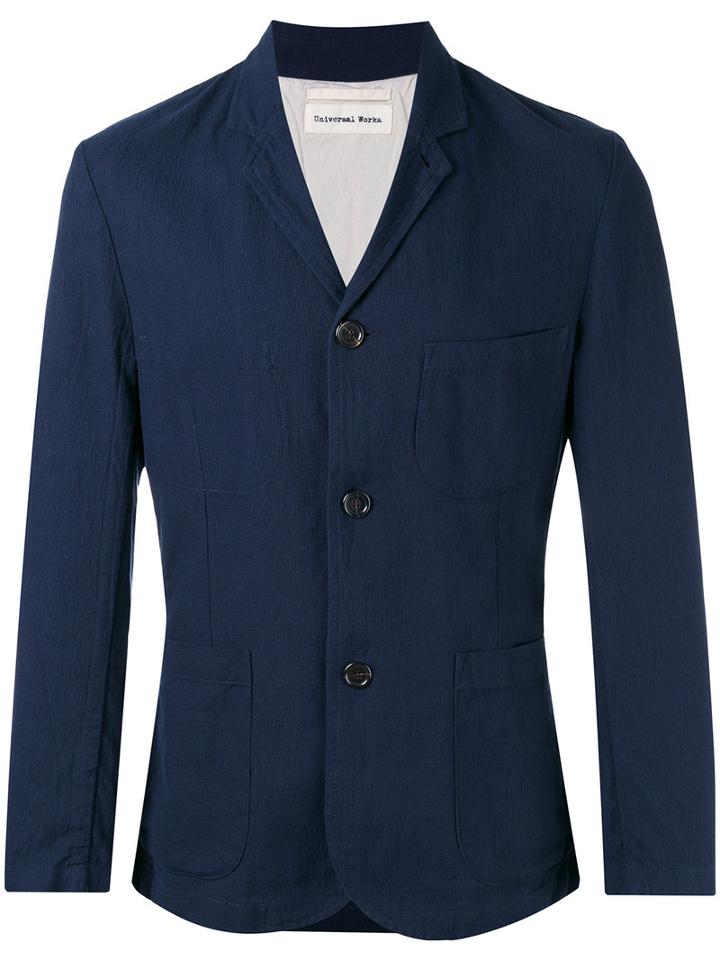 Universal Works Single Breasted Coat, Men's, Size: Xl, Blue, Cotton/polyester