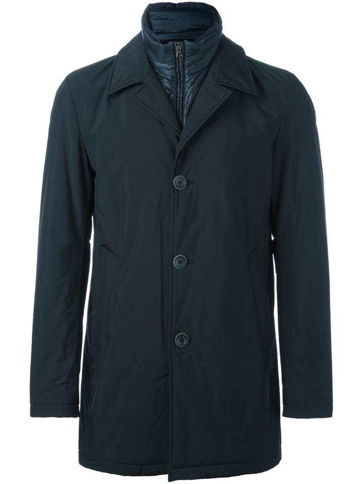 Herno Buttoned Coat, Men's, Size: 50, Blue, Cotton/acrylic/polyester/polyimide