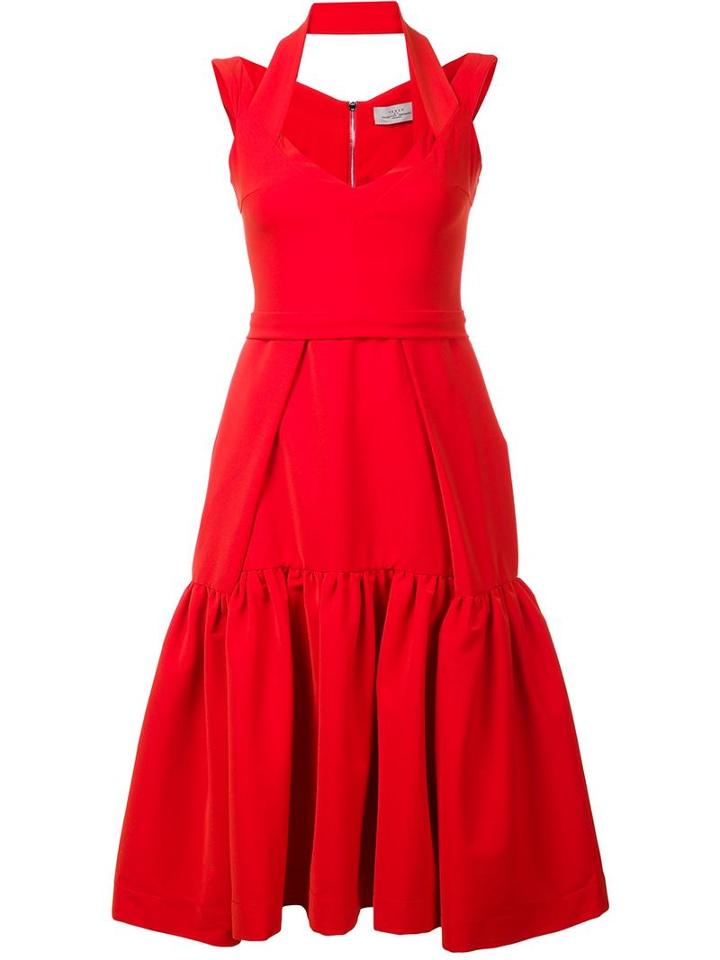 Preen By Thornton Bregazzi Pleated Hem Dress, Women's, Size: Medium, Red, Acrylic/polyamide/spandex/elastane