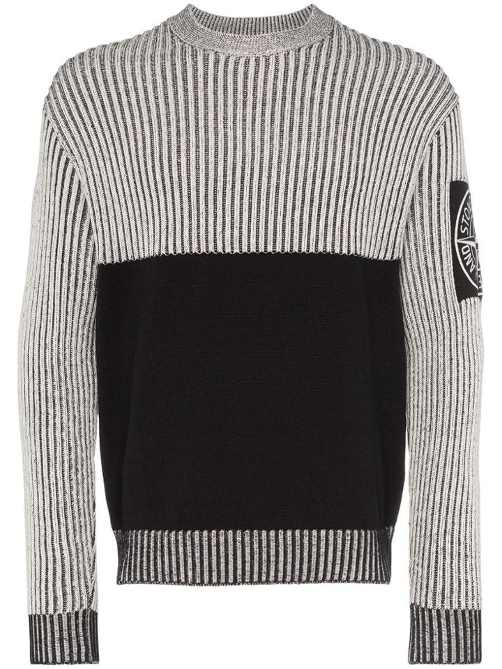 Stone Island Two Tone Ribbed Detail Jumper - Black