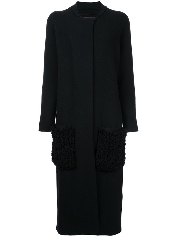 Oyuna Patch Pockets Collarless Cardi-coat - Black