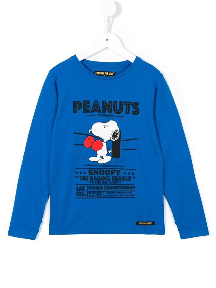 Finger In The Nose Boxing Peanuts Print T-shirt, Boy's, Size: 12 Yrs, Blue
