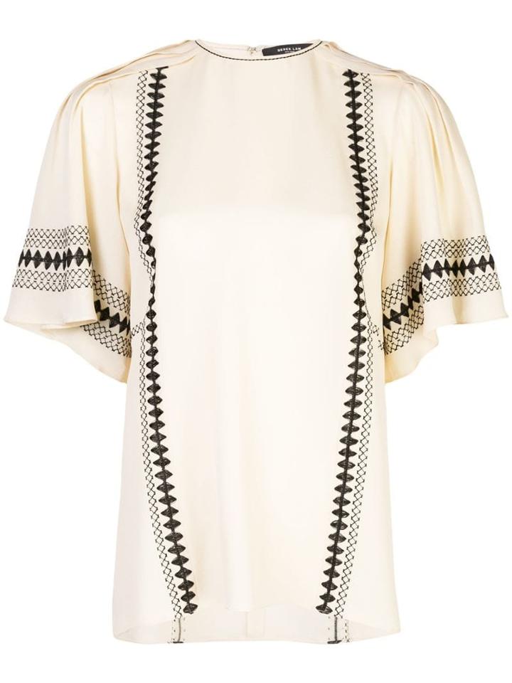 Derek Lam Embroidered Short Sleeve Georgette Blouse - White
