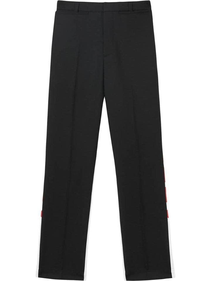Burberry Logo Print Two-tone Wool Mohair Trousers - Black