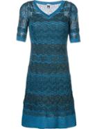 M Missoni Zig Zag Crochet Knit Half Sleeve Dress