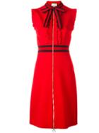 Gucci Web Trim Sleeveless Ruffled Dress, Size: Medium, Red, Polyamide/spandex/elastane/viscose/polyester
