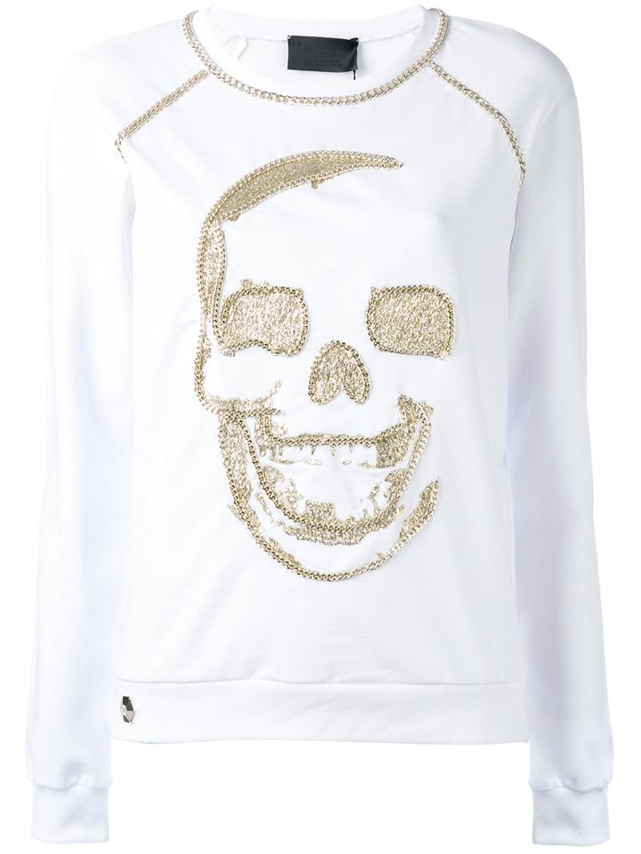 Philipp Plein - Skull Emblem Sweatshirt - Women - Cotton/spandex/elastane - M, Women's, White, Cotton/spandex/elastane