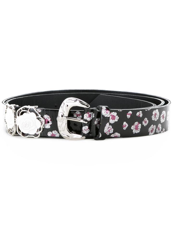 Mikio Sakabe Flower Buckle Belt, Women's, Size: 110, Black, Synthetic Resin