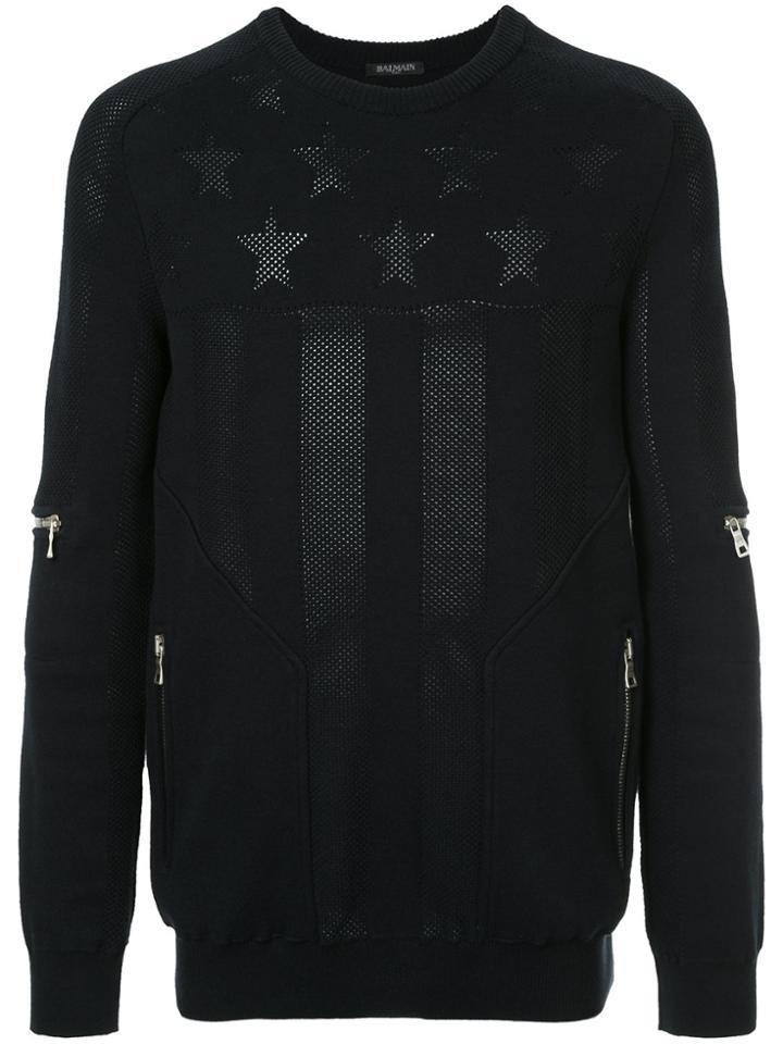 Balmain American Flag Mesh Sweatshirt - Blue