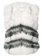 Oscar De La Renta - Chevron Pattern Sleeveless Jacket - Women - Silk/fox Fur - S, Women's, White, Silk/fox Fur