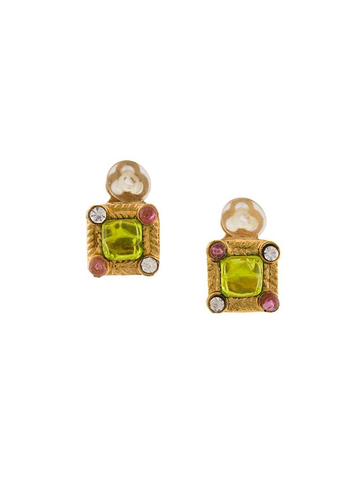 Chanel Vintage Square Gripoix Clip-on Earrings, Women's, Silver