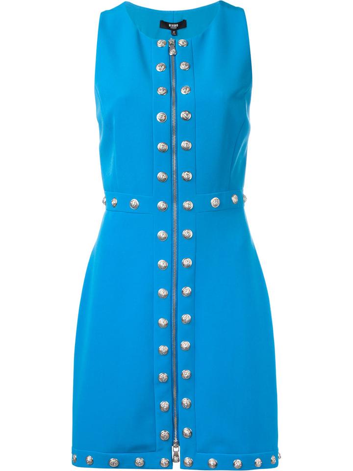 Versus Studded Zip Dress, Women's, Size: 40, Blue, Polyester/spandex/elastane/viscose/spandex/elastane