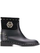 Philipp Plein Logo Studded Boots - Black