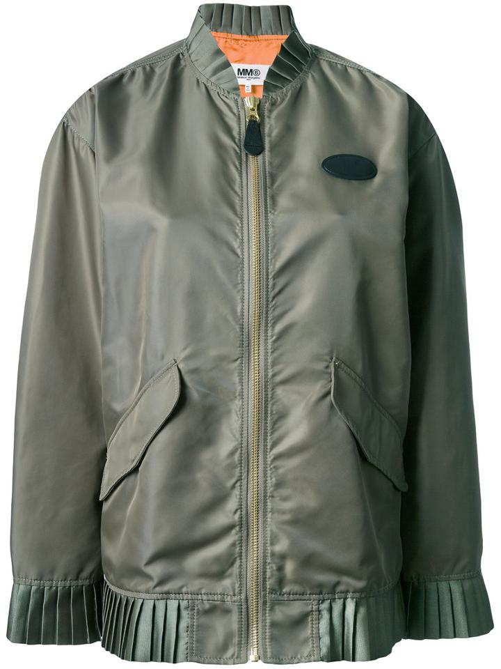 Mm6 Maison Margiela - Frill Detail Bomber Jacket - Women - Polyamide/polyester/viscose - 44, Green, Polyamide/polyester/viscose