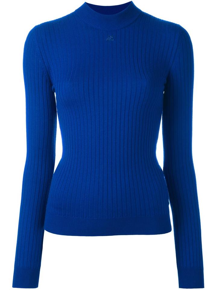 Courrèges Ribbed Knitted Top, Women's, Size: 4, Blue, Merino