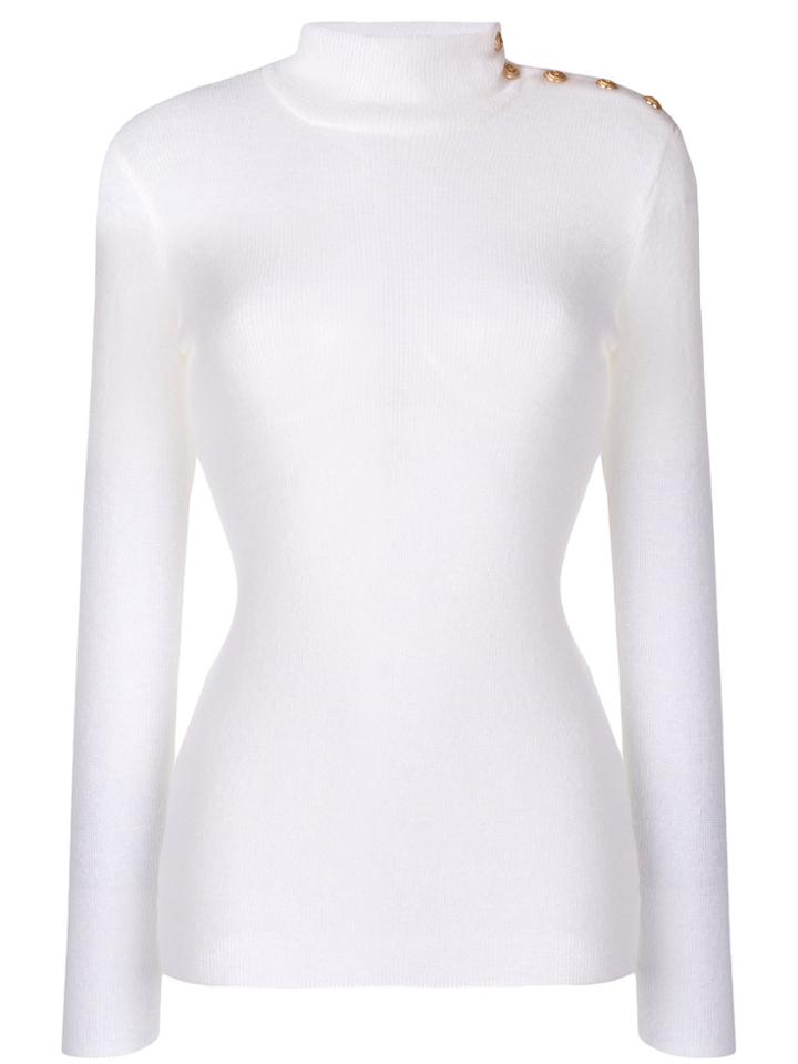 Balmain Coin Button Turtleneck Knit - White