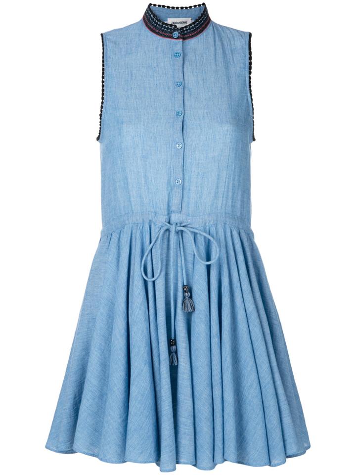 Zadig & Voltaire Tie Waist Flared Mini Dress - Blue