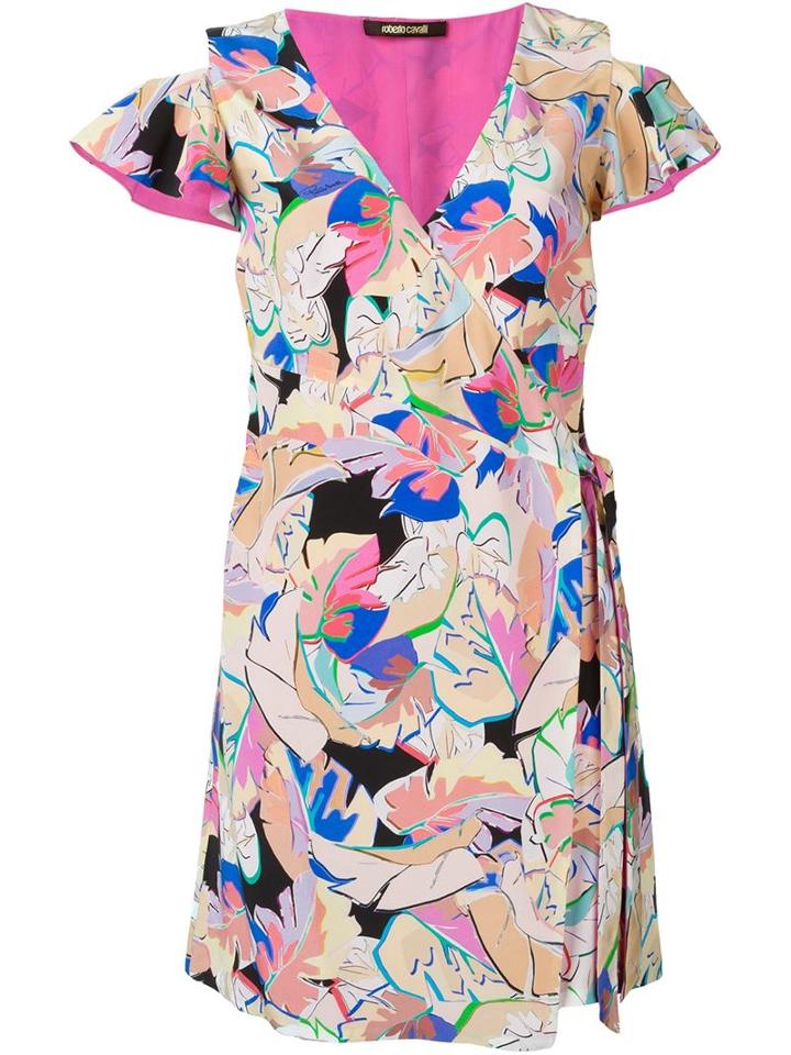 Roberto Cavalli Leaf Print Wrap Dress
