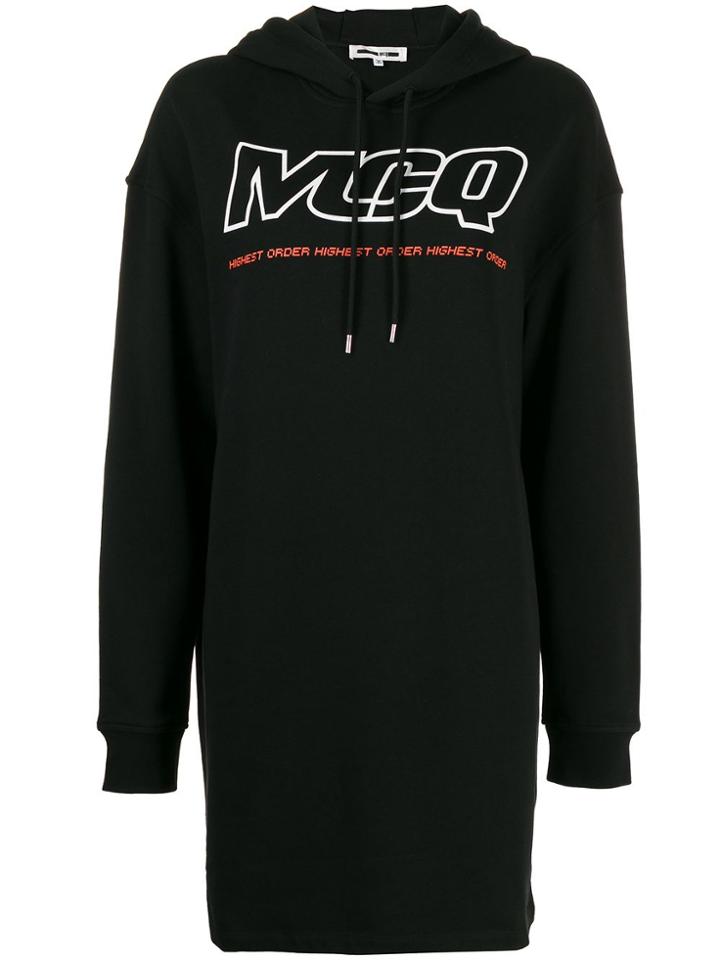 Mcq Alexander Mcqueen Logo Print Hooded Dress - Black