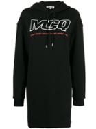 Mcq Alexander Mcqueen Logo Print Hooded Dress - Black