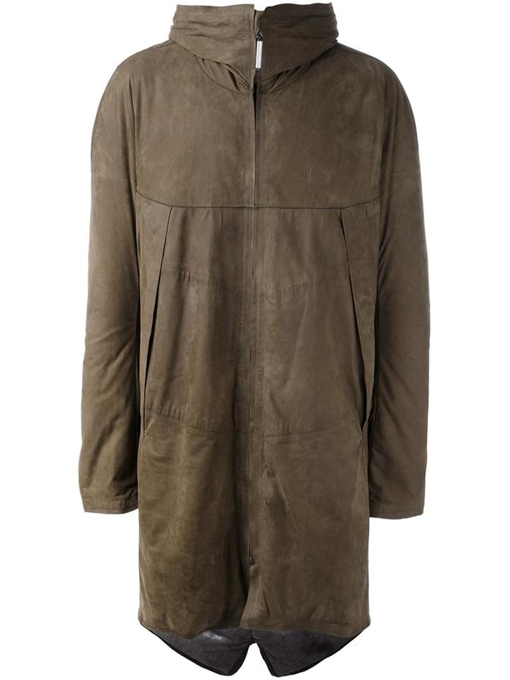 Isaac Sellam Experience Hooded Parka, Men's, Size: Large, Green, Calf Leather/nylon/polyester