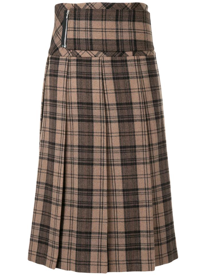 Cyclas Pleated Tartan Skirt - Brown