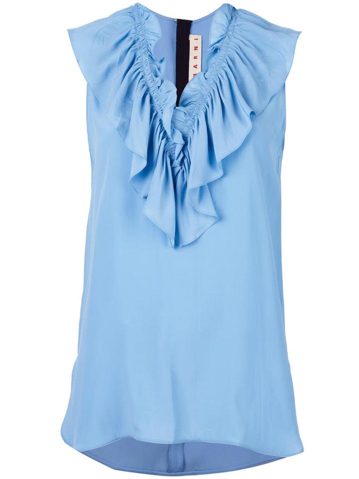 Marni Ruffle Neck Top, Size: 40, Blue, Silk/acetate