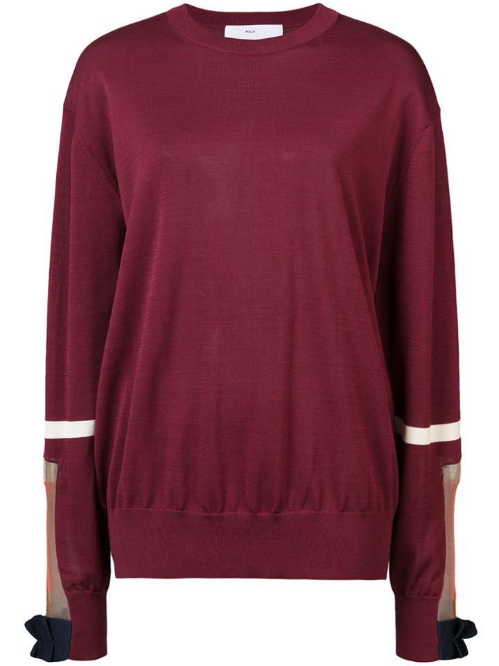 Toga Mesh Panel Cuffed Sweater - Red