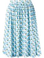 Prada Hearts Print Gathered Skirt, Women's, Size: 44, White, Cotton/spandex/elastane