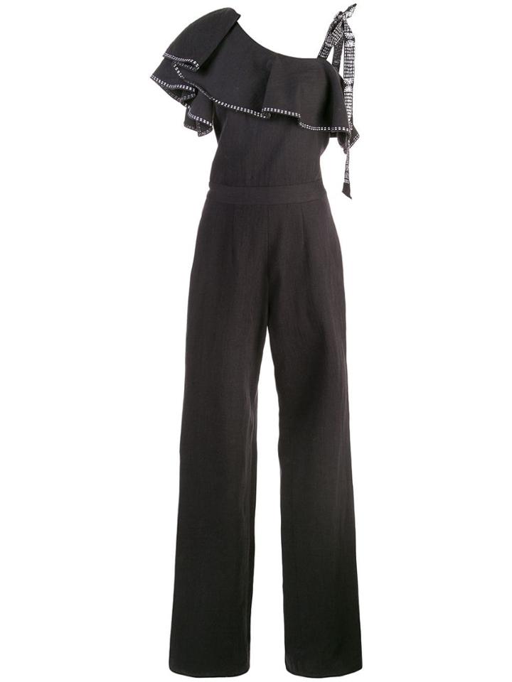 Josie Natori Ruffle Detail Flared Jumpsuit - Black