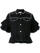 Msgm Embellished Ruffle Denim Jacket - Black