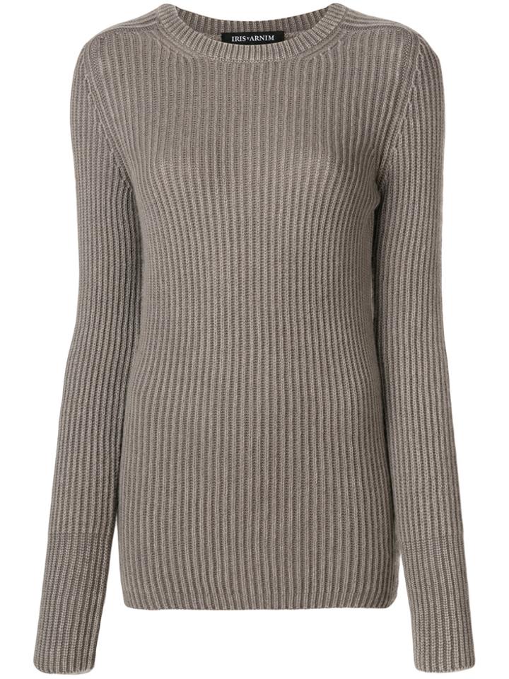 Iris Von Arnim Round Neck Ribbed Jumper - Nude & Neutrals