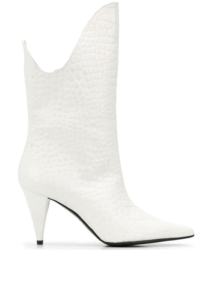 Marc Ellis Embossed Cowboy-style Boots - White