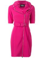 Jeremy Scott - Zipped Shoulders Belted Dress - Women - Polyester/other Fibers - 40, Women's, Pink/purple, Polyester/other Fibers