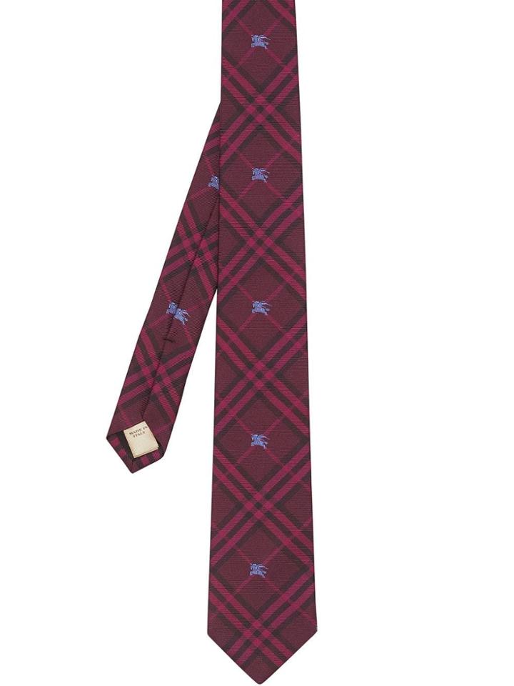 Burberry Slim Cut Equestrian Knight Check Silk Tie - Red