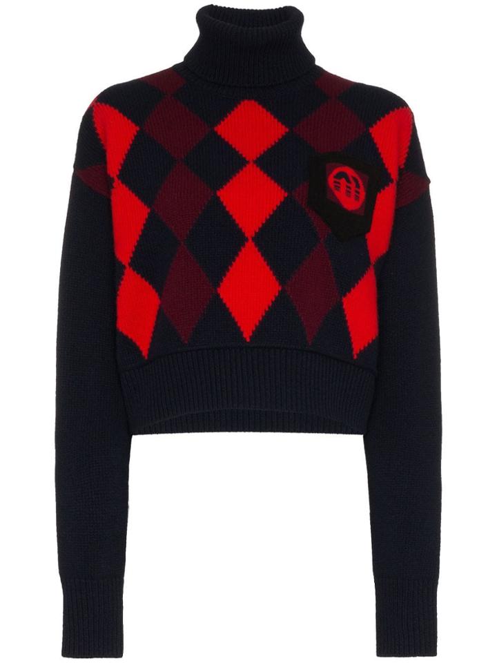 Miu Miu Intarsia Knit Roll-neck Sweater - Blue