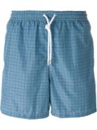 Kiton Geometric Print Swim Shorts, Men's, Size: 52, Blue, Polyester
