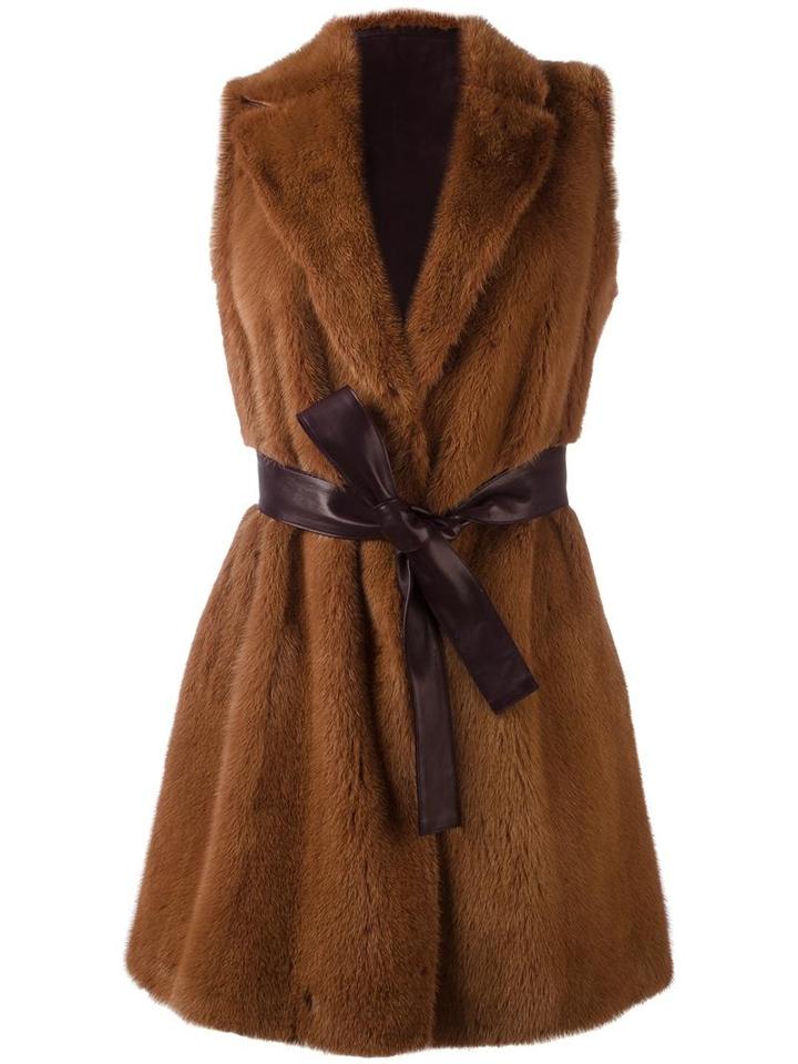 Yves Salomon Sleeveless Belted Jacket, Women's, Size: 36, Brown, Silk/mink Fur/lamb Skin