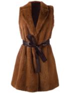 Yves Salomon Sleeveless Belted Jacket, Women's, Size: 36, Brown, Silk/mink Fur/lamb Skin
