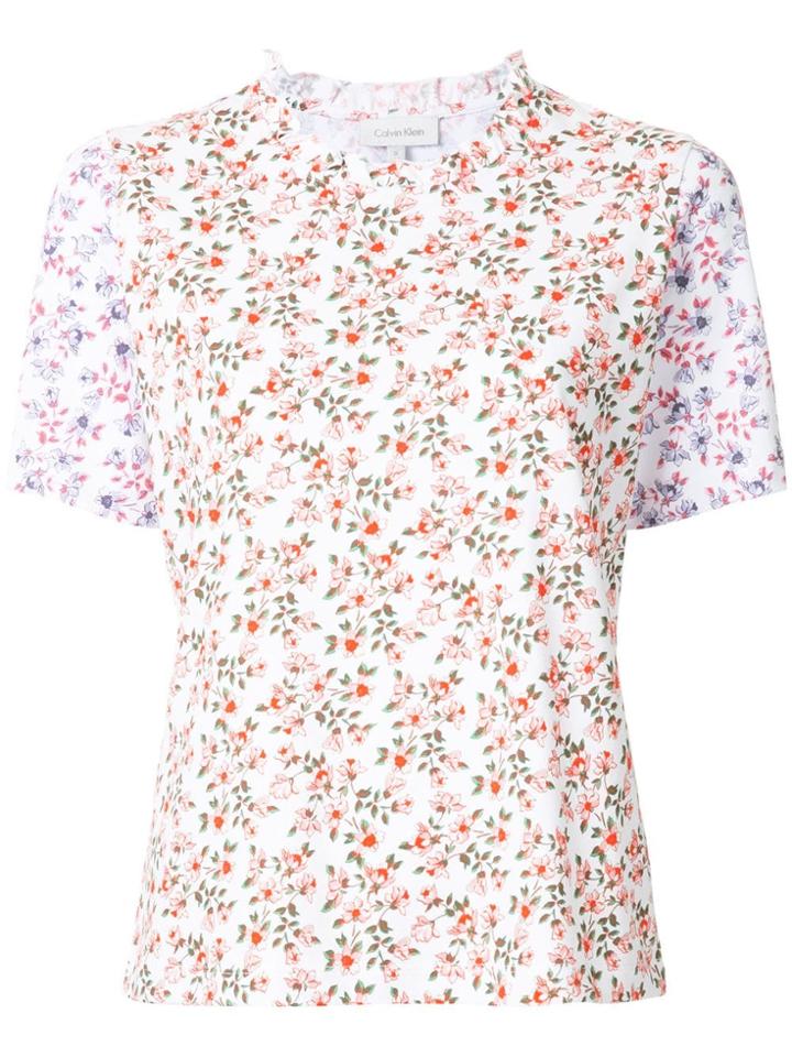 Ck Calvin Klein Frill Collar Floral T-shirt - White