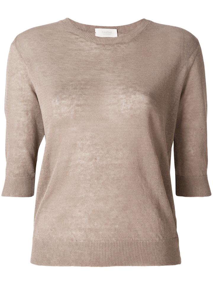 Zanone Cropped Sleeve Sweater - Brown