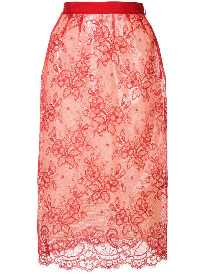 Maison Margiela - Lace Panel Skirt - Women - Silk/polyamide/polyurethane/viscose - 42, Red, Silk/polyamide/polyurethane/viscose