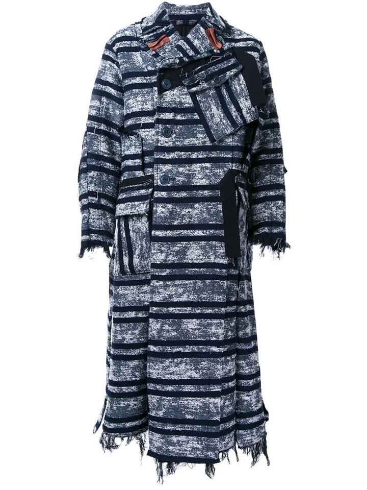Maison Mihara Yasuhiro Striped Raw Edge Coat, Men's, Size: 44, Blue, Calf Leather/polyester/cotton/wool