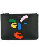 Fendi Abstract Face Clutch, Men's, Black, Calf Leather